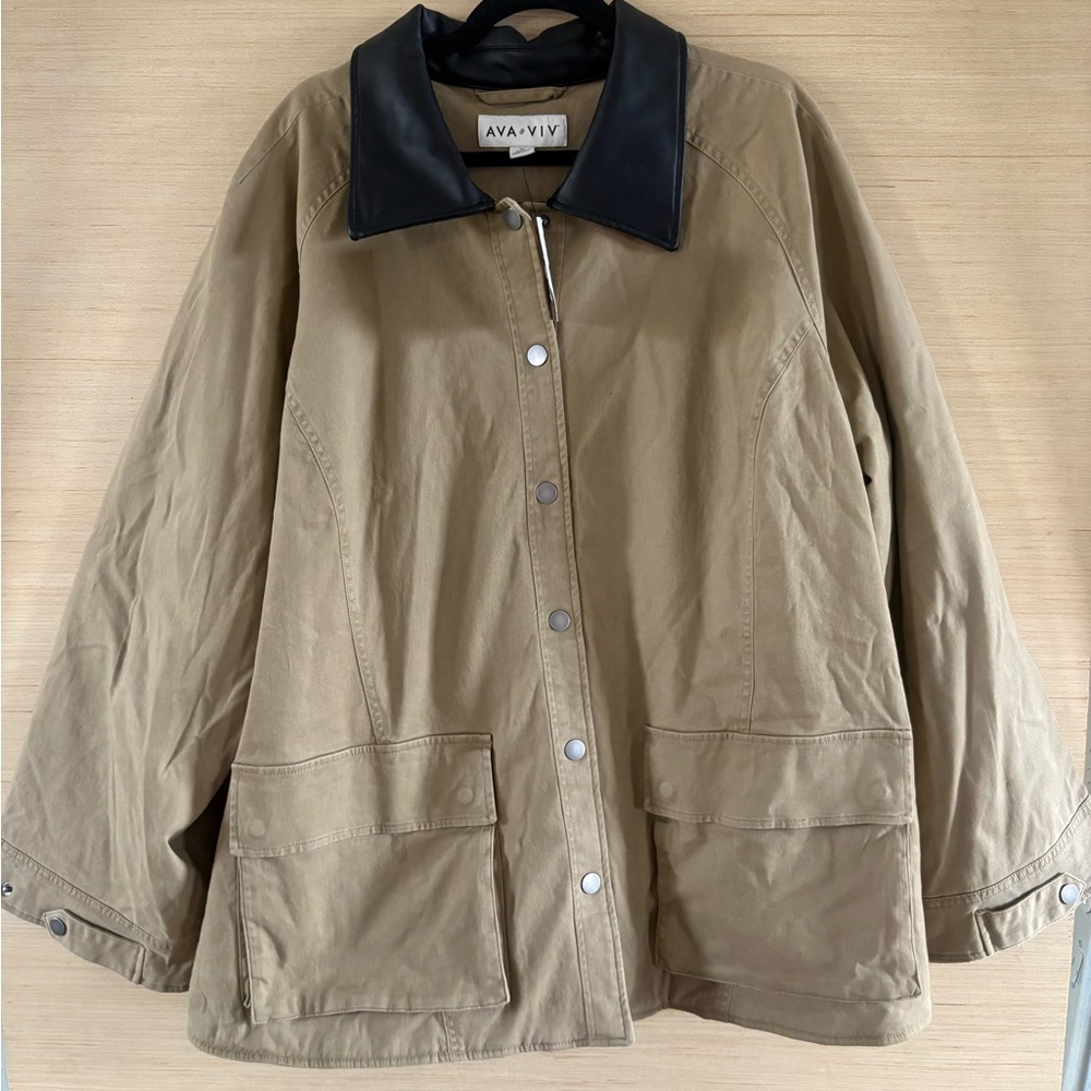 Ava & Viv Tan Utility Jacket with Black Collar